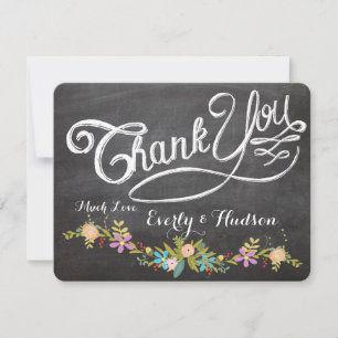 Tarjeta De Agradecimiento Guirnalda Floral Rústica Pizarra Boda