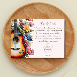 Tarjeta De Agradecimiento Guitar Wildflower Ampersand Musical Boda