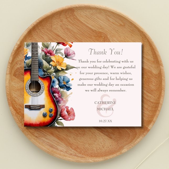 Tarjeta De Agradecimiento Guitar Wildflower Ampersand Musical Boda (Subido por el creador)