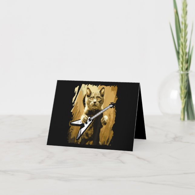 Tarjeta De Agradecimiento Guitarrista de rock de gatos intensos Metalizado (Anverso)