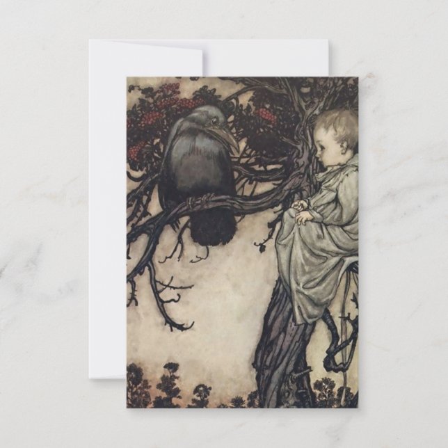 Tarjeta De Agradecimiento "Hablando con los pájaros" por Arthur Rackham (Anverso)