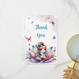 Tarjeta De Agradecimiento Hada bonita sentada dentro de una flor