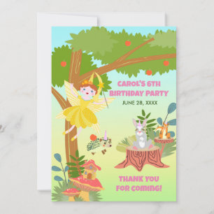 Tarjeta De Agradecimiento Hada del jardín con amigos mascotas Fiesta de cump