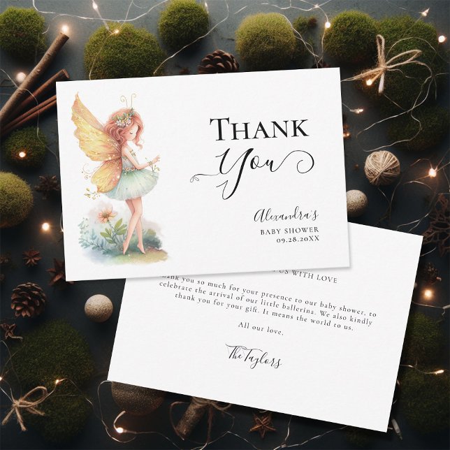 Tarjeta De Agradecimiento Hada Encantada Jardín Mushroom Niña Ducha (enchanted fairy garden mushroom baby girl shower invitation elegant magical thank you card)