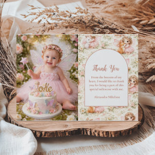 Tarjeta De Agradecimiento Hada mágica cumpleaños 1er jardín encantado