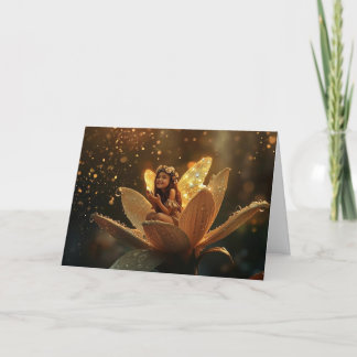 Tarjeta De Agradecimiento Hada sonriente en una flor, lluvia primaveral
