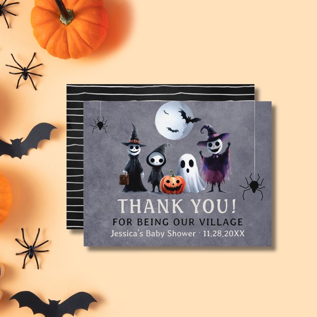 Tarjeta De Agradecimiento Halloween Baby Shower Haunted Village (Halloween Baby Shower Haunted Village Thank You Card)