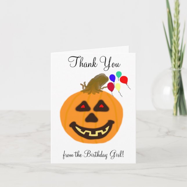 Tarjeta De Agradecimiento Halloween Birthday Girl Thank You  (Anverso)