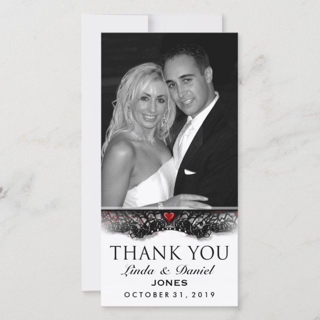 Tarjeta De Agradecimiento Halloween Black White Gótica LOVE Foto Gracias (Anverso)