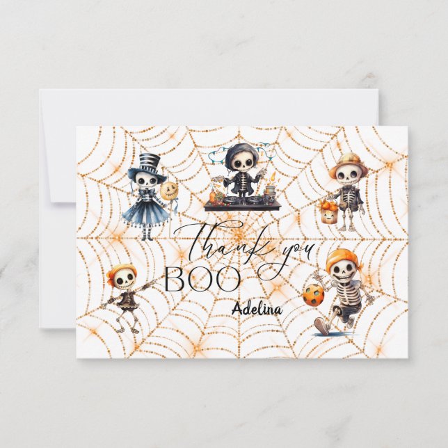 Tarjeta De Agradecimiento Halloween Boo Spooky Skeletons disfraces Baby Show (Anverso)