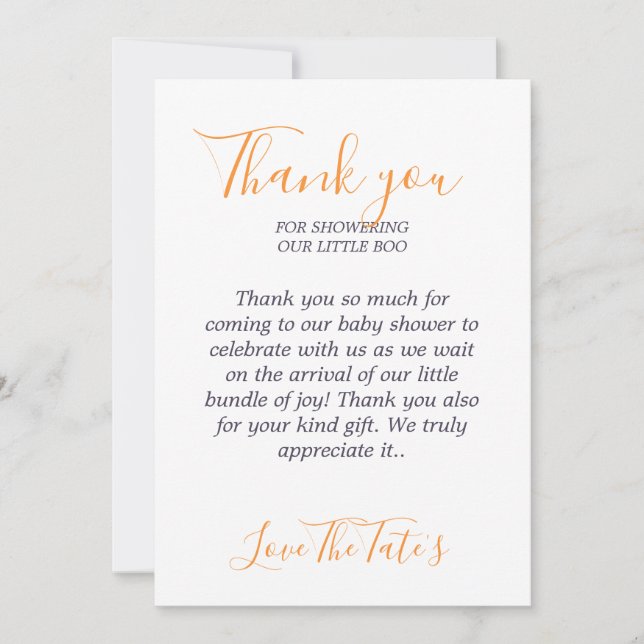 Tarjeta De Agradecimiento Halloween Calabaza Animales Pequeño Boo Baby Showe (Anverso)