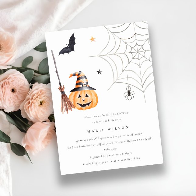 Tarjeta De Agradecimiento Halloween Calabaza Spider Web Bridal Shower (Subido por el creador)