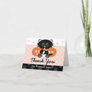 Tarjeta De Agradecimiento Halloween Cat Diapers Pink Baby Shower Thank You
