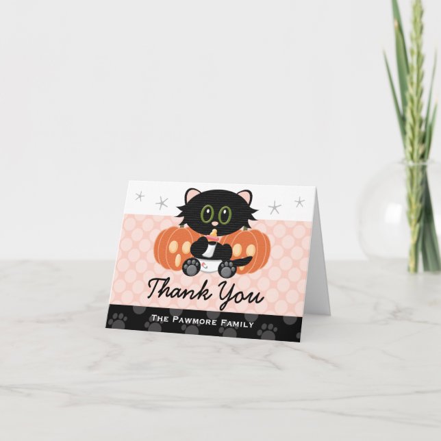Tarjeta De Agradecimiento Halloween Cat Diapers Pink Baby Shower Thank You (Anverso)
