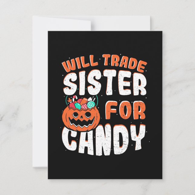 Tarjeta De Agradecimiento Halloween Comerciará Hermana Por Candy (Anverso)