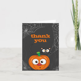 Tarjeta De Agradecimiento Halloween con gatos y calabazas raras y fantasmagó