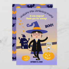 Tarjeta De Agradecimiento Halloween Costume Boy Wizard Fiesta de cumpleaños