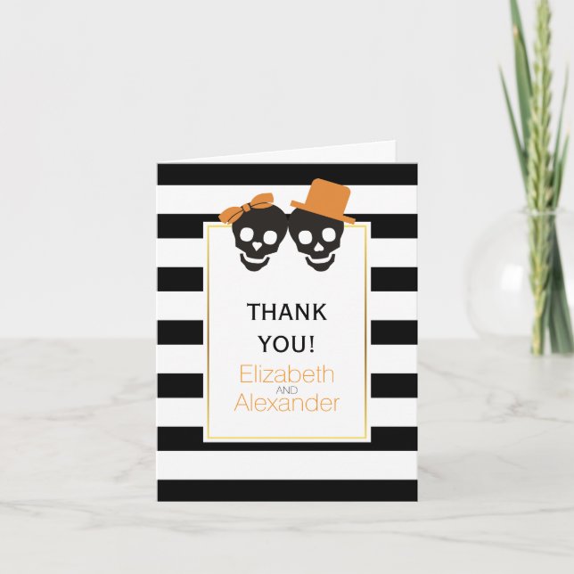 Tarjeta De Agradecimiento Halloween cráneo franjas boda Gracias foto (Anverso)