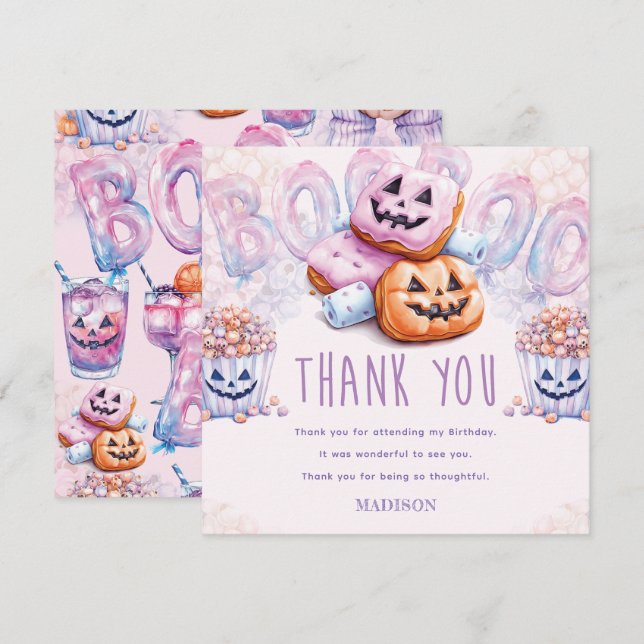 Tarjeta De Agradecimiento Halloween Cumpleaños Sleepover (Anverso / Reverso)