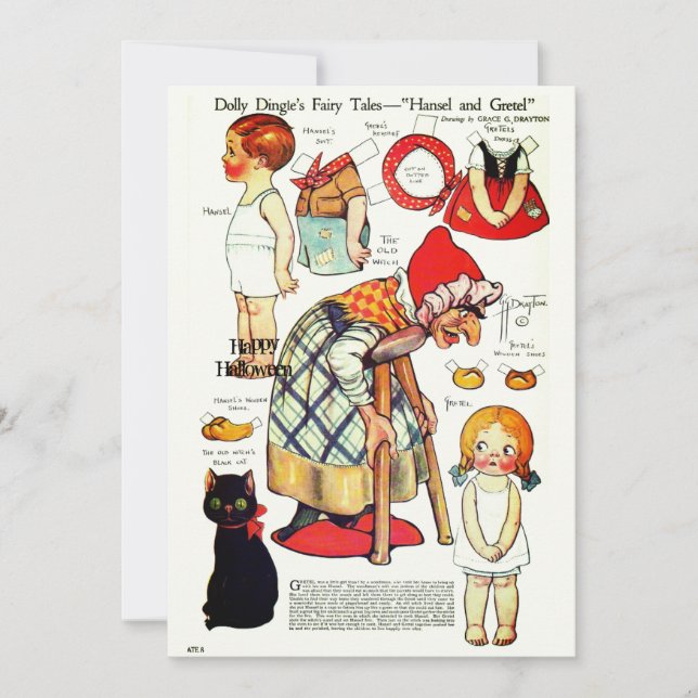 Tarjeta De Agradecimiento Halloween de hadas retro 🎃 muñecas de papel (Anverso)
