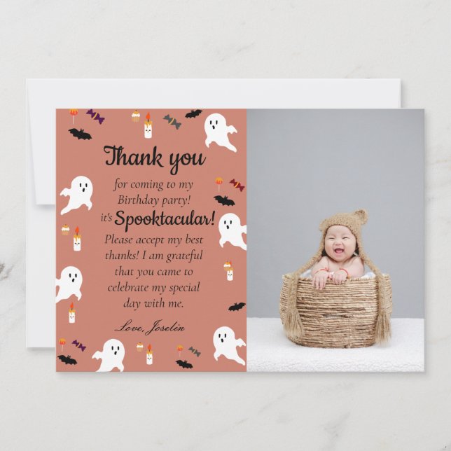 Tarjeta De Agradecimiento Halloween de niños pequeños fantasmagóricos 1º cum (Anverso)