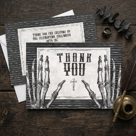 Tarjeta De Agradecimiento Halloween Esqueleto Gótico Antiguo