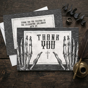 Tarjeta De Agradecimiento Halloween Esqueleto Gótico Antiguo