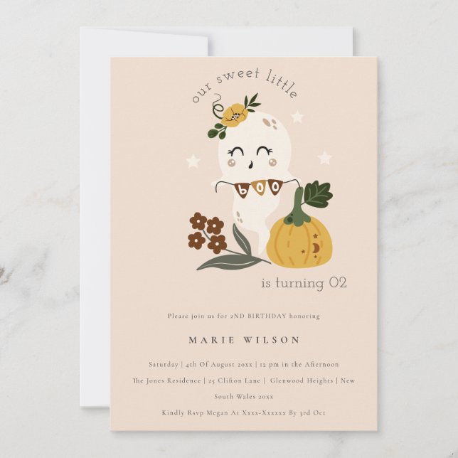 Tarjeta De Agradecimiento Halloween Fantasma Pequeño Boo Cualquier Invitació (Anverso)