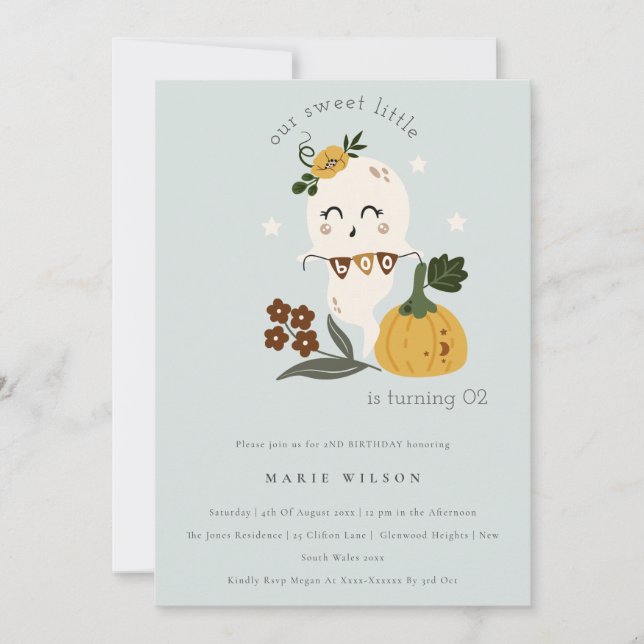 Tarjeta De Agradecimiento Halloween Fantasma Pequeño Boo Cualquier Invitació (Anverso)