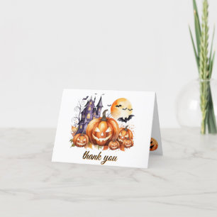Tarjeta De Agradecimiento Halloween Halloween con calabaza de la casa