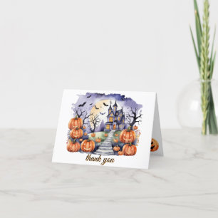 Tarjeta De Agradecimiento Halloween Halloween con calabaza de la casa
