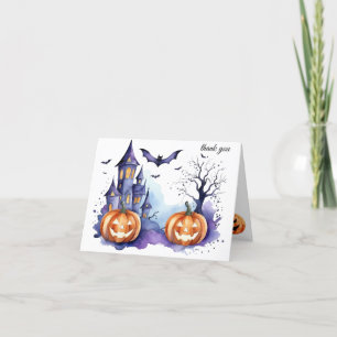 Tarjeta De Agradecimiento Halloween Halloween con calabaza de la casa