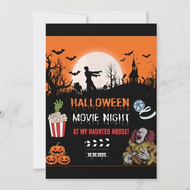 Tarjeta De Agradecimiento Halloween Horror Movie Night Party Invitation (Anverso)