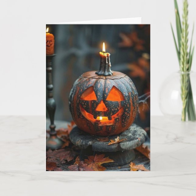 TARJETA DE AGRADECIMIENTO HALLOWEEN JACK O LANTERN CON VELA (Anverso)