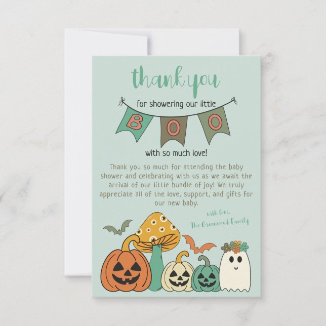 Tarjeta De Agradecimiento Halloween Little Boo Baby Shower de Retro 70 (Anverso)