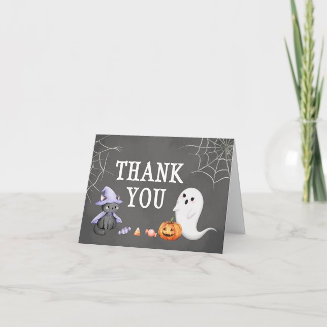 Tarjeta De Agradecimiento Halloween Little Boo Ghost Baby Shower (Anverso)