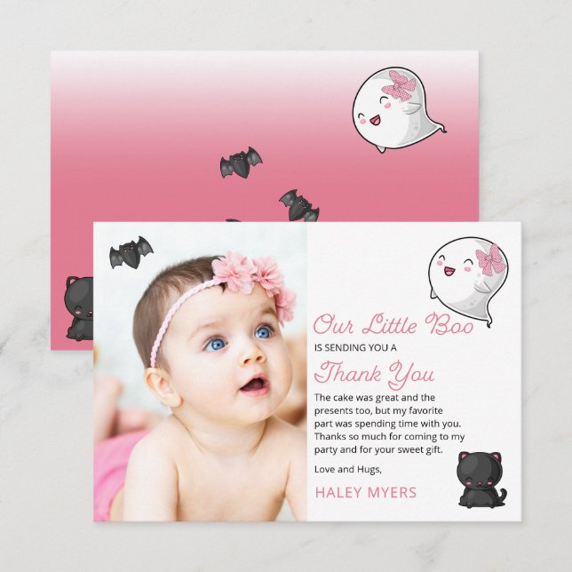 Tarjeta De Agradecimiento Halloween Nuestro pequeño fantasma Chica primer cu (Anverso / Reverso)