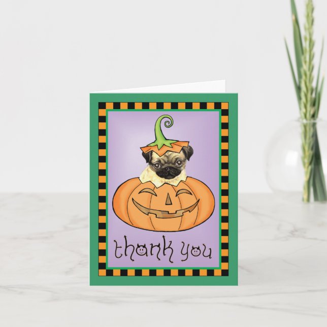 Tarjeta De Agradecimiento Halloween Pug Gracias (Anverso)