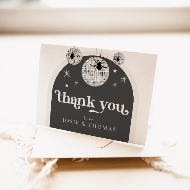 Tarjeta De Agradecimiento Halloween Retro Disco Spiders & Disco Ball Boda (Halloween Retro Spiders & Disco Ball Wedding Napkins)