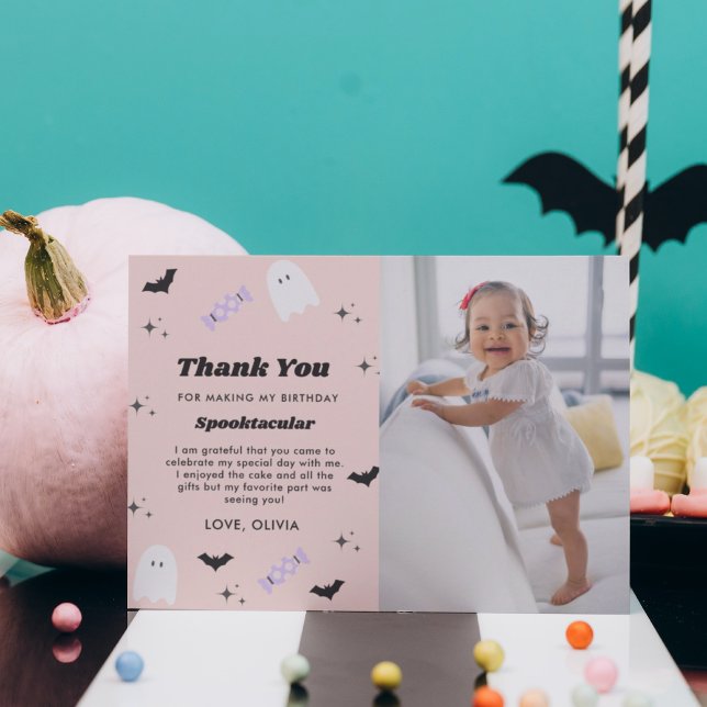 Tarjeta De Agradecimiento Halloween rosa Cumpleaños Spooktacular (Subido por el creador)