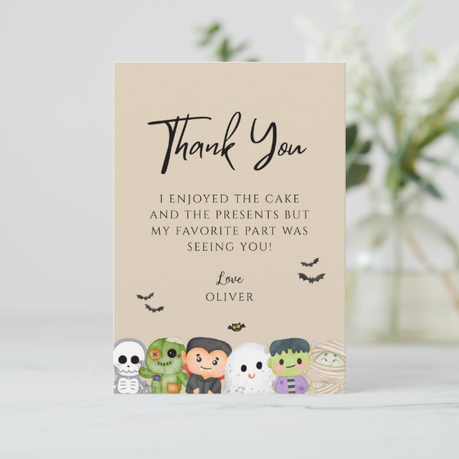 Tarjeta De Agradecimiento Halloween Spooky One Birday Gracias (Anverso de pie)