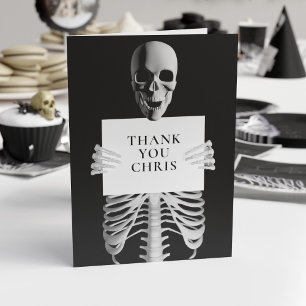 Tarjeta De Agradecimiento Halloween Spooky Skeleton Personalizado Black