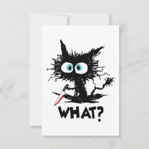 Tarjeta De Agradecimiento Halloween What- Funny Black Cat con Knife Long Sl