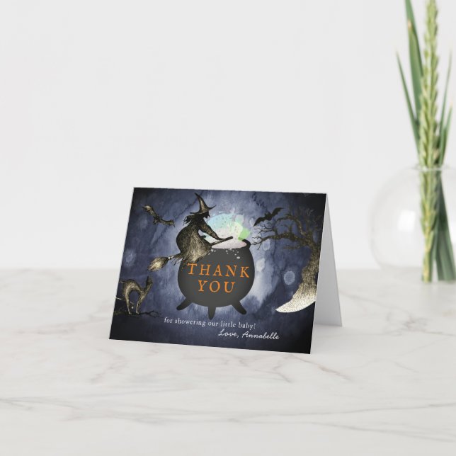 Tarjeta De Agradecimiento Halloween Witch Cauldron Night Sky Baby Shower (Anverso)