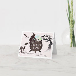 Tarjeta De Agradecimiento Halloween Witch Cauldron Pink Baby Shower