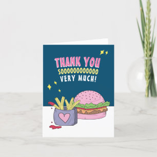 Tarjeta De Agradecimiento Hamburguesa Rosa Caprichosa y Patatas Fritas