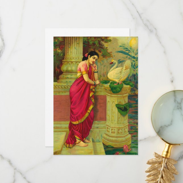 Tarjeta De Agradecimiento Hamsa y Damayanti por Raja Ravi Varma (Anverso/Reverso In Situ)