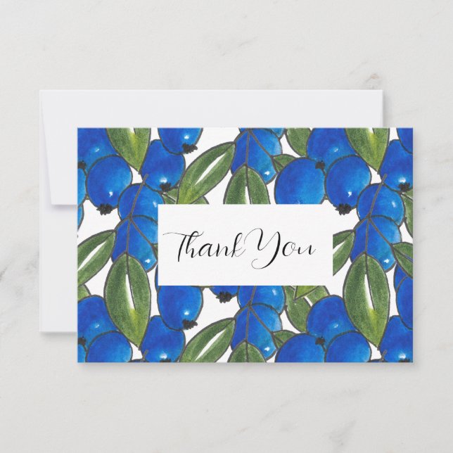 Tarjeta De Agradecimiento Hand Drawn Blueberries (Anverso)