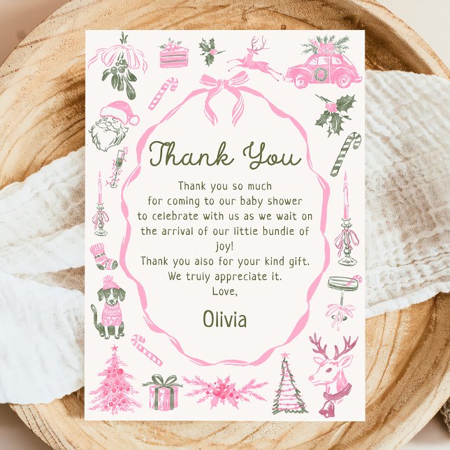 Tarjeta De Agradecimiento Hand Drawn Christmas Baby Shower Thank You Card (Subido por el creador)