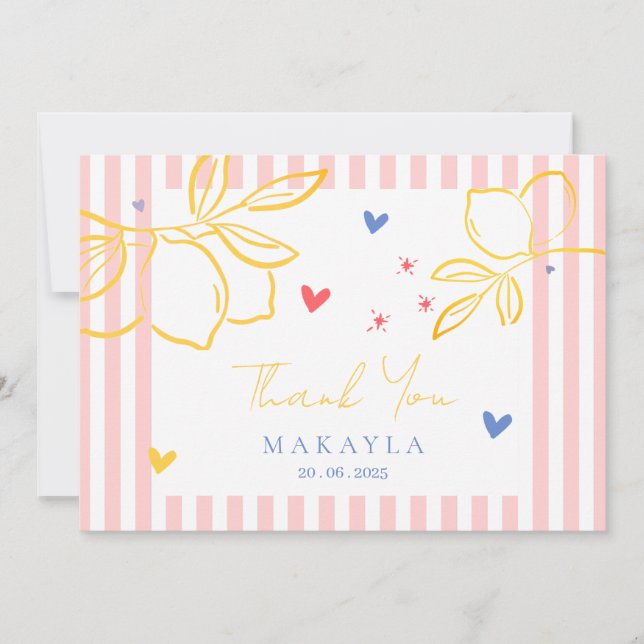 Tarjeta De Agradecimiento Hand Drawn Ciao Bella Lemon Bridal Shower  Thank (Anverso)